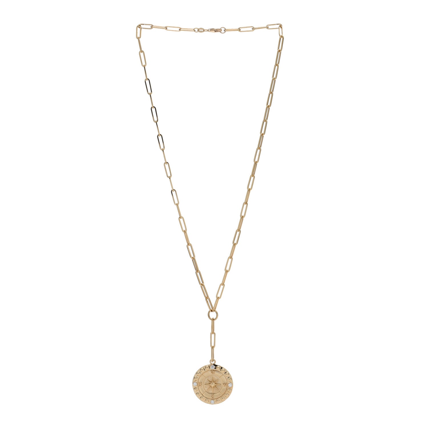Foundrae 18K Yellow Gold Diamond Large Internal Compass Refined Clip Extension Chain Necklace 3 of 5