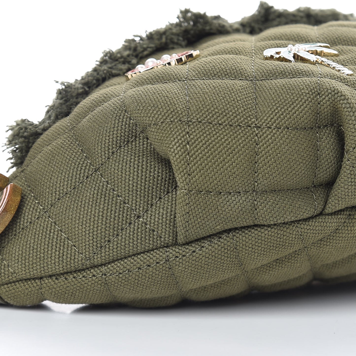 Canvas Lambskin Quilted Coco Cuba Charms Waist Bag Khaki
