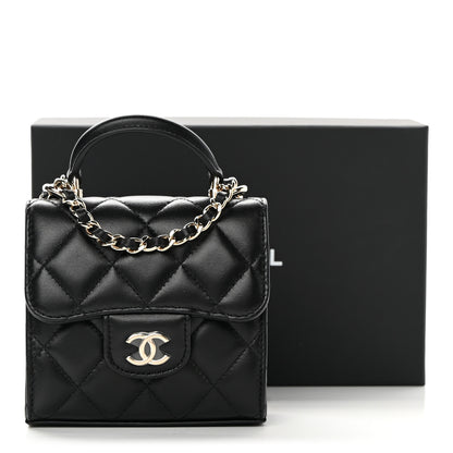 Chanel Lambskin Quilted Top Handle Flap Clutch With Chain Black 12 of 12