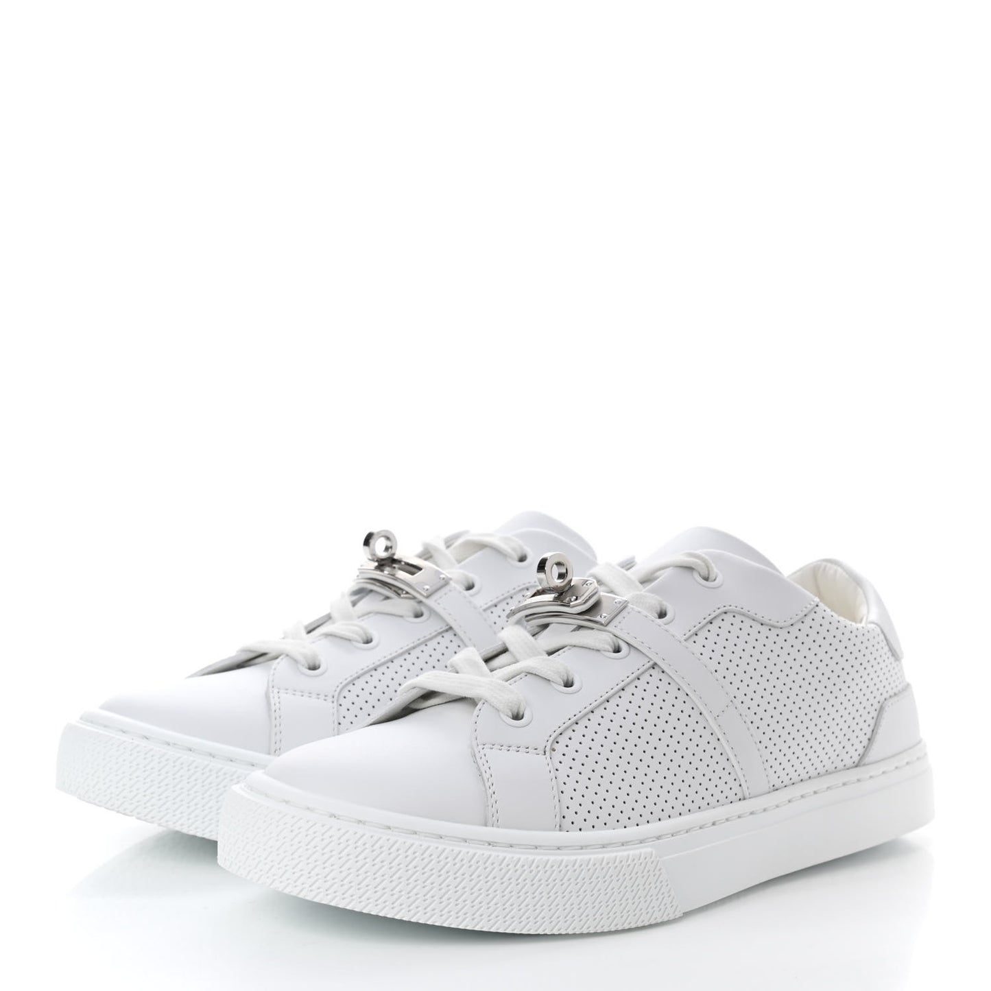 Calfskin Perforated Day Sneakers 38 White