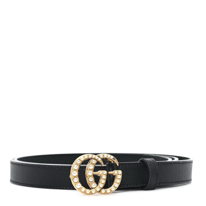 Gucci Moon Calfskin Pearl Double G 20mm Belt 100 40 Black Cream 1 of 5