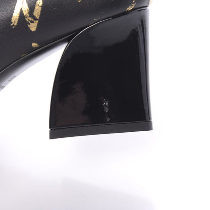Chanel Calfskin Graffiti Short Boots 38 Black Gold 9 of 10