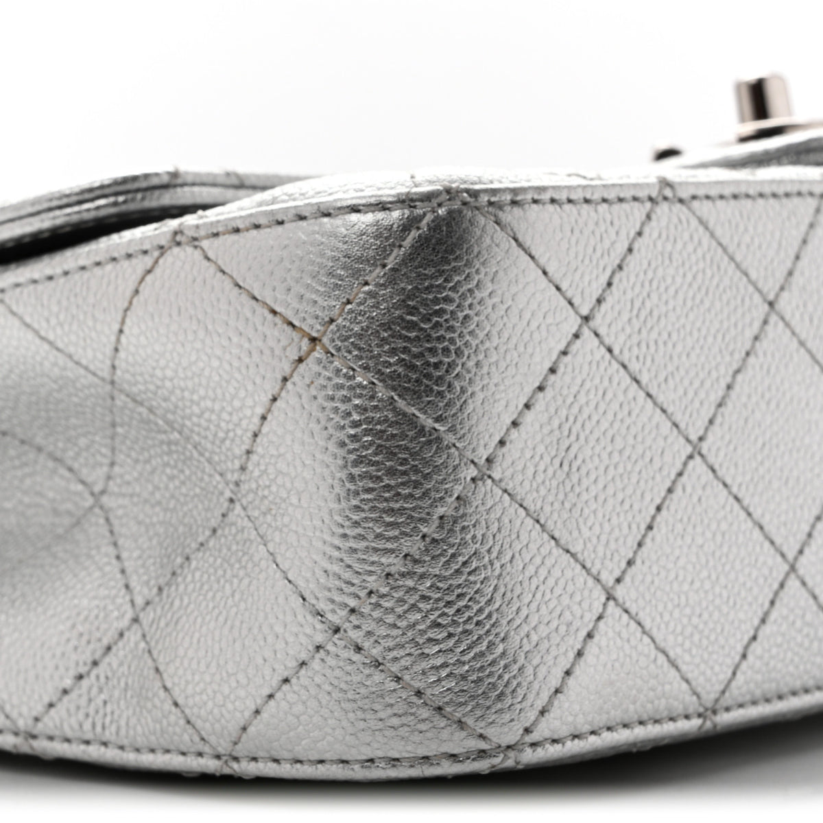 Metallic Caviar Quilted Medium CC Slide Flap Silver