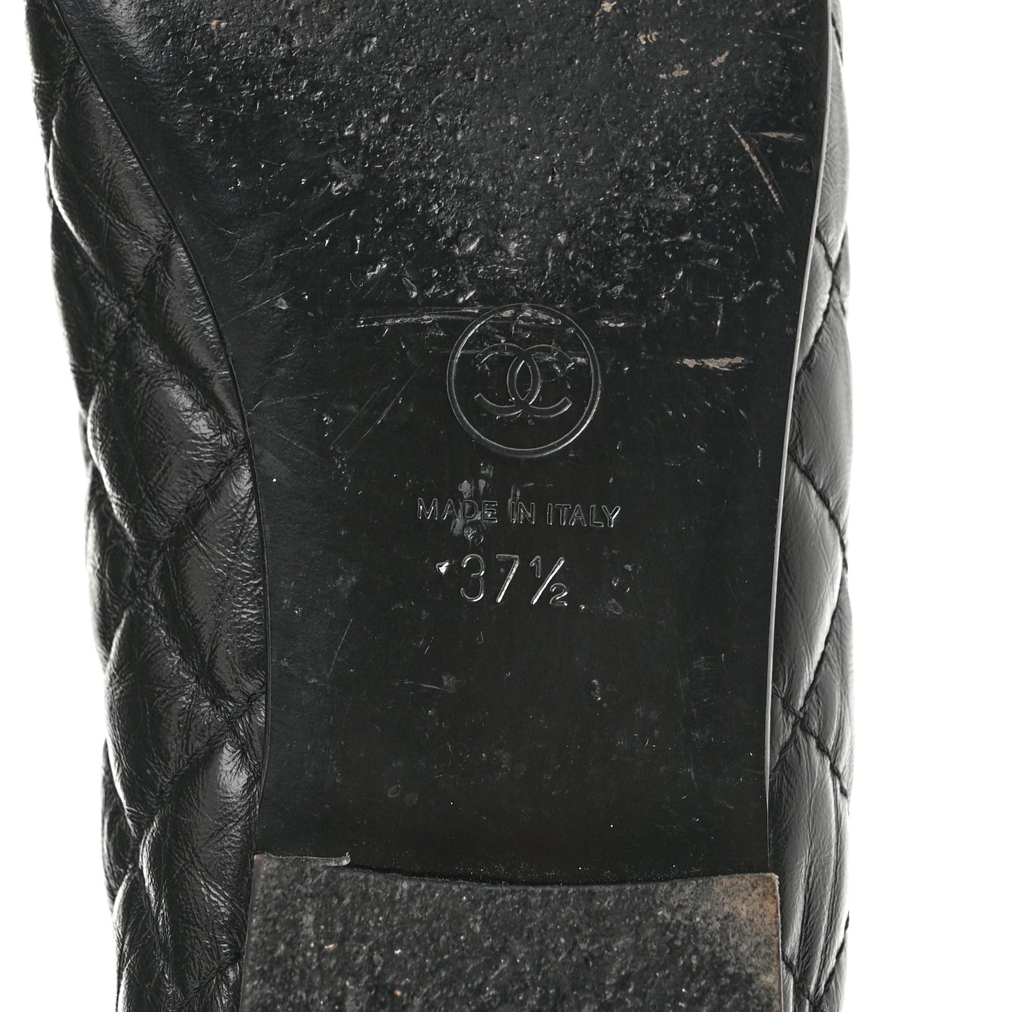 Aged Calfskin Quilted CC Cap Toe Ballerina Flats 37.5 Black