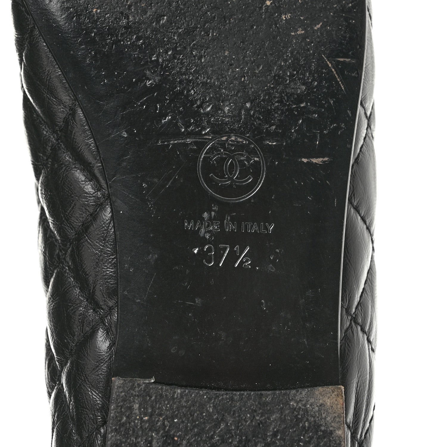 Chanel Aged Calfskin Quilted CC Cap Toe Ballerina Flats 37.5 Black 8 of 11