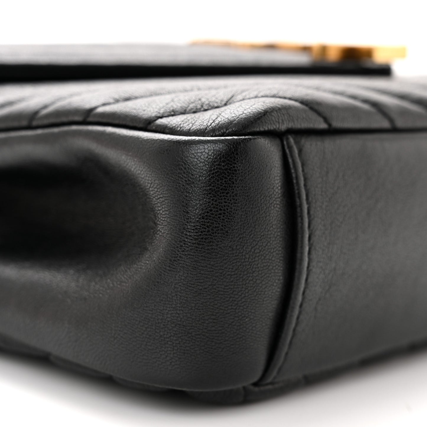 Sheepskin Matelasse Chevron Monogram Medium College Bag Black