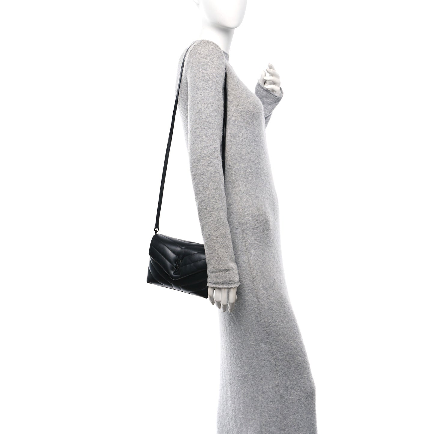 Calfskin Y Quilted Monogram Monochrome Toy Loulou Crossbody Bag Black