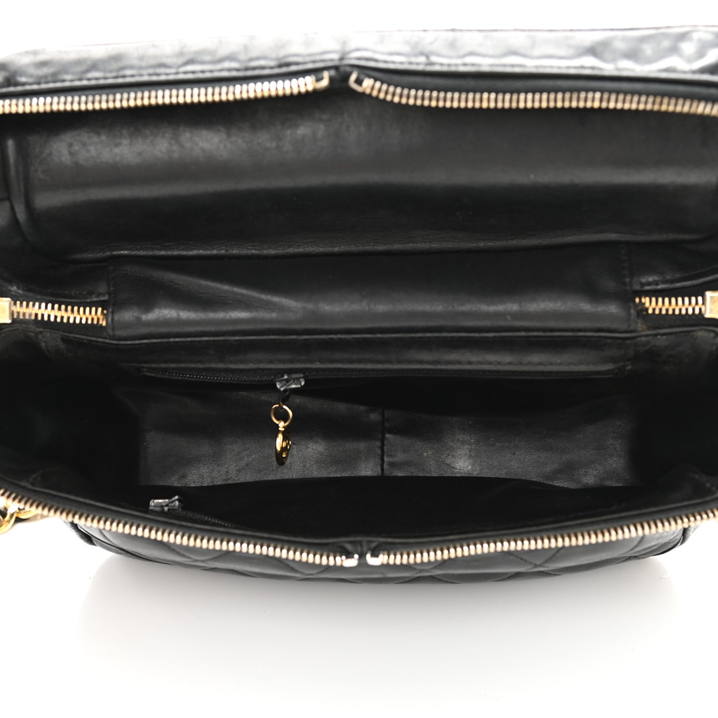 Lambskin Quilted Vanity Train Case Shoulder Bag Black