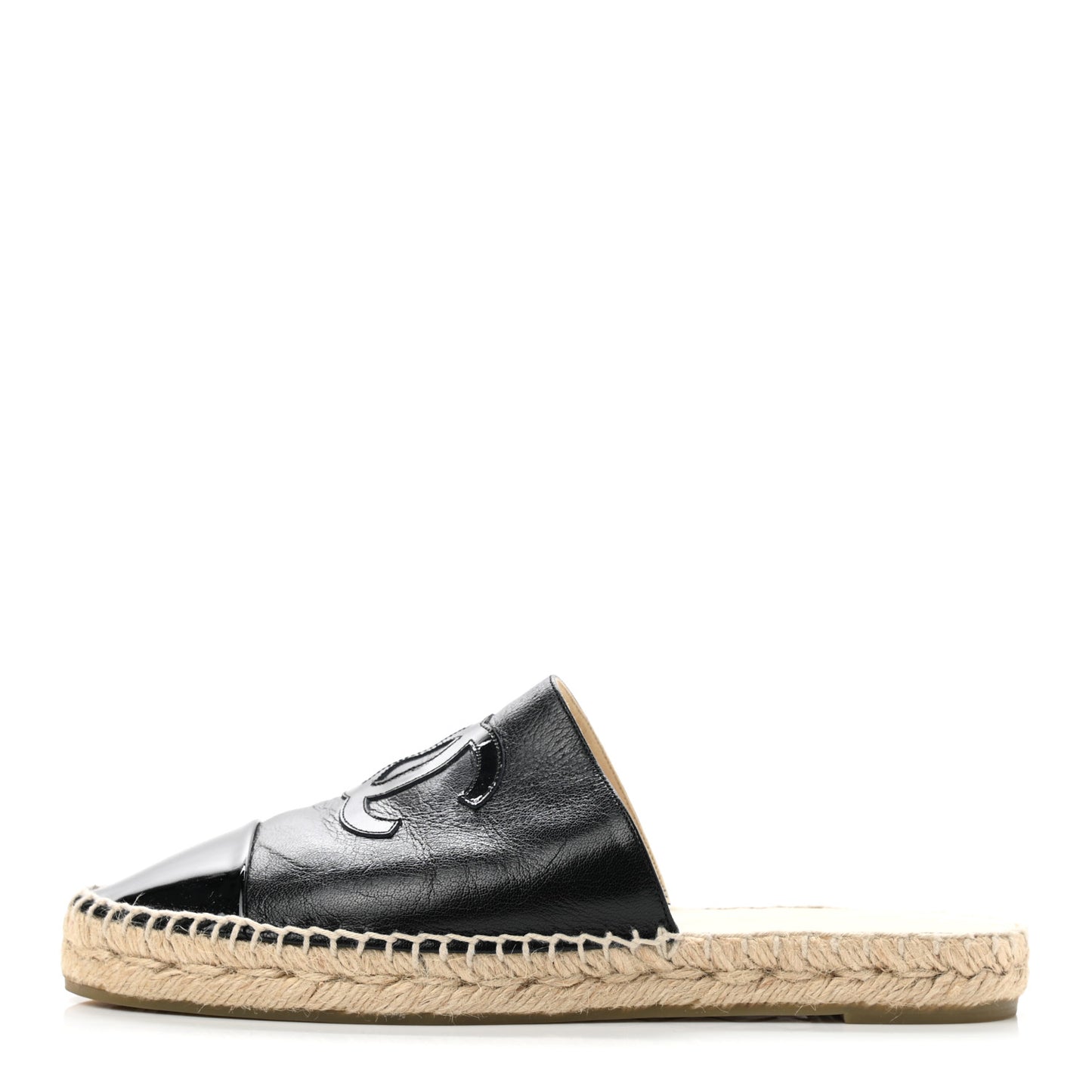Iridescent Goatskin Patent CC Espadrille Mules 40 Black