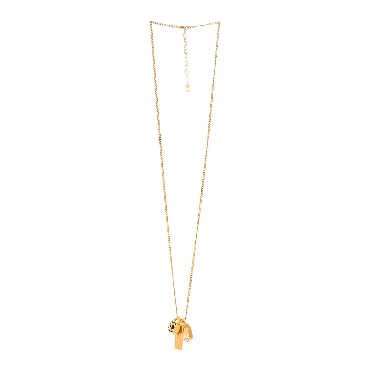 Chanel Metal Crystal Charm Necklace Purple Gold 3 of 6