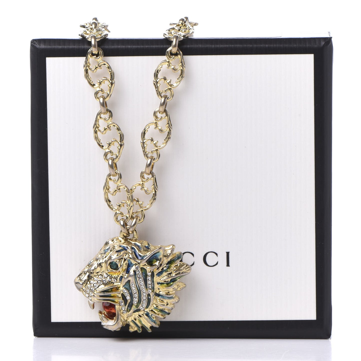 Metal Crystal Enamel Rajah Necklace Gold Blue