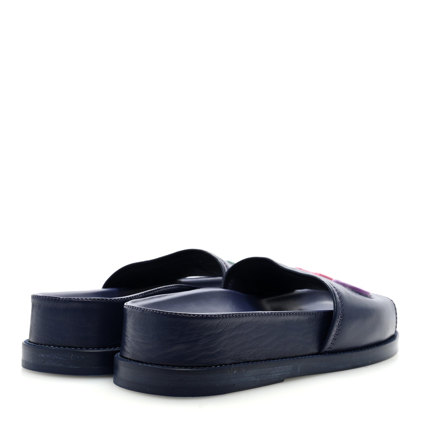 Lambskin Cha-Nel Mule Sandals 36.5 Navy Multicolor