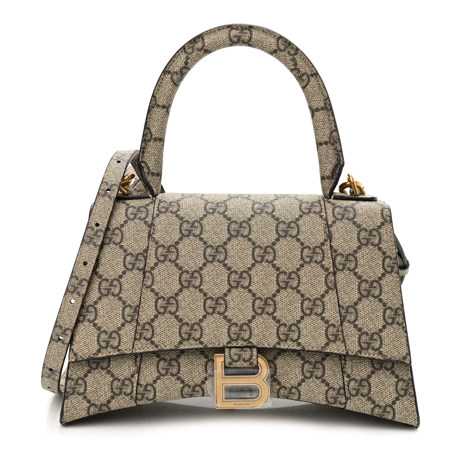 X GUCCI GG Supreme Monogram Small Hourglass Top Handle Bag Beige Ebony