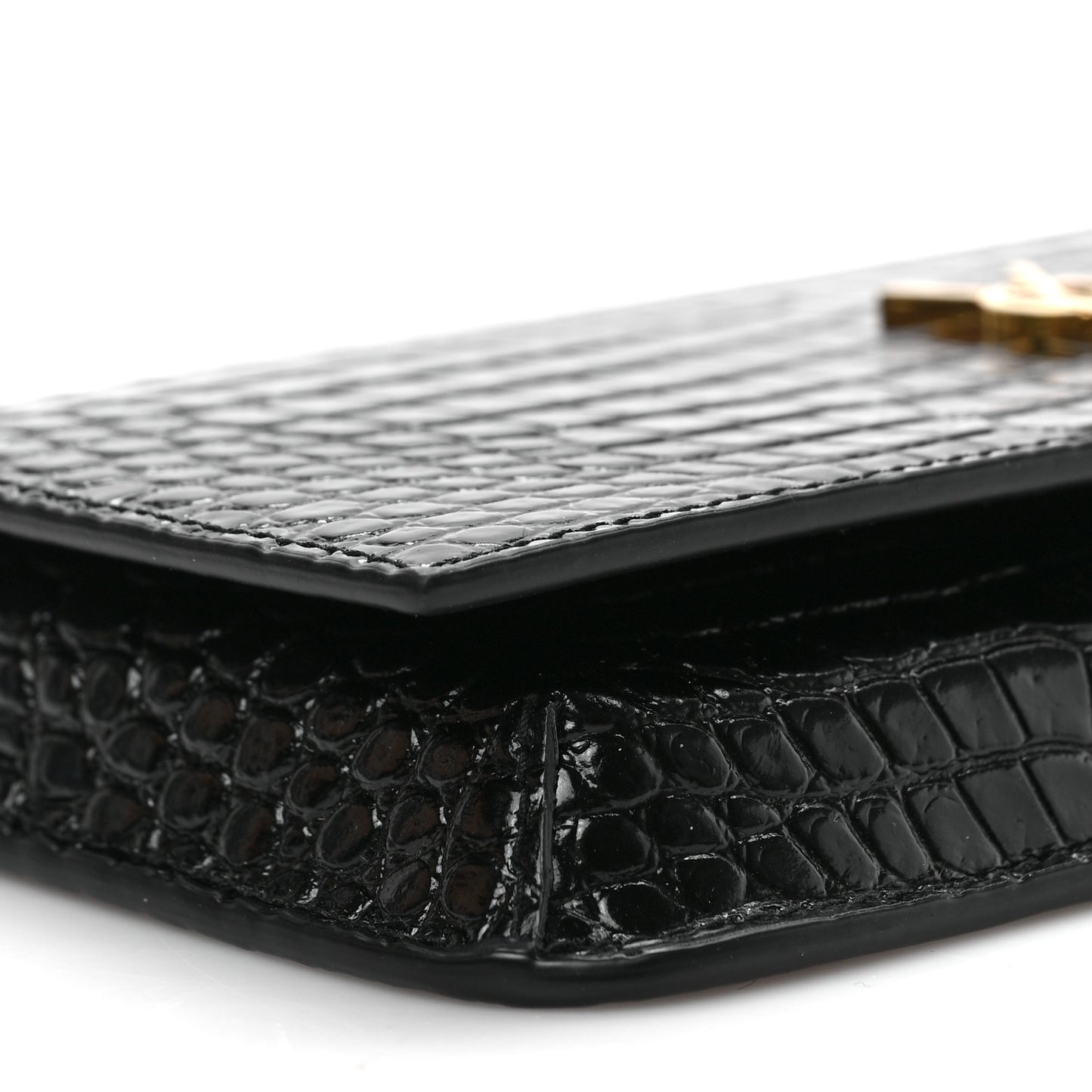 Crocodile Embossed Monogram Phone Holder Crossbody Black