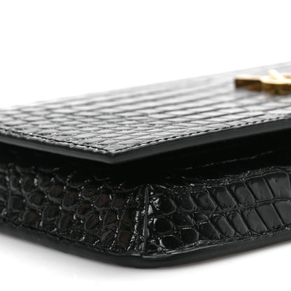 Saint Laurent Crocodile Embossed Monogram Phone Holder Crossbody Black 8 of 9