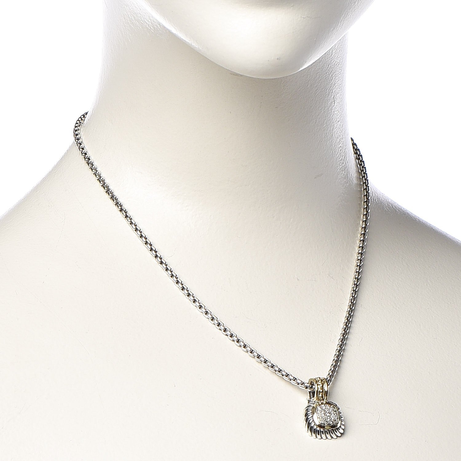 David Yurman Sterling Silver 18K Gold Diamond 7mm Albion Enhancer Pendant Necklace 2 of 6