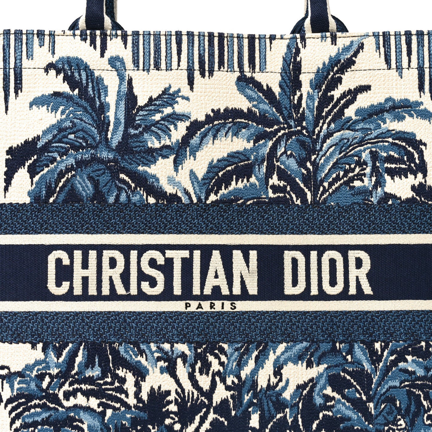 Canvas Embroidered Large Palm Tree Toile De Jouy Book Tote Blue Multicolor
