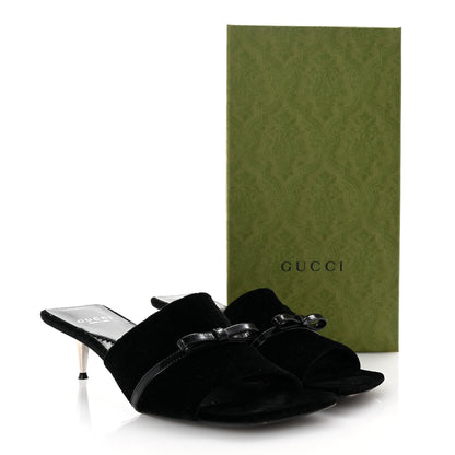Gucci New Velvet Ashmir Regent Calfskin GG Monogram Square Toe Bow 45mm Slide Sandals 39.5 Black 10 of 10