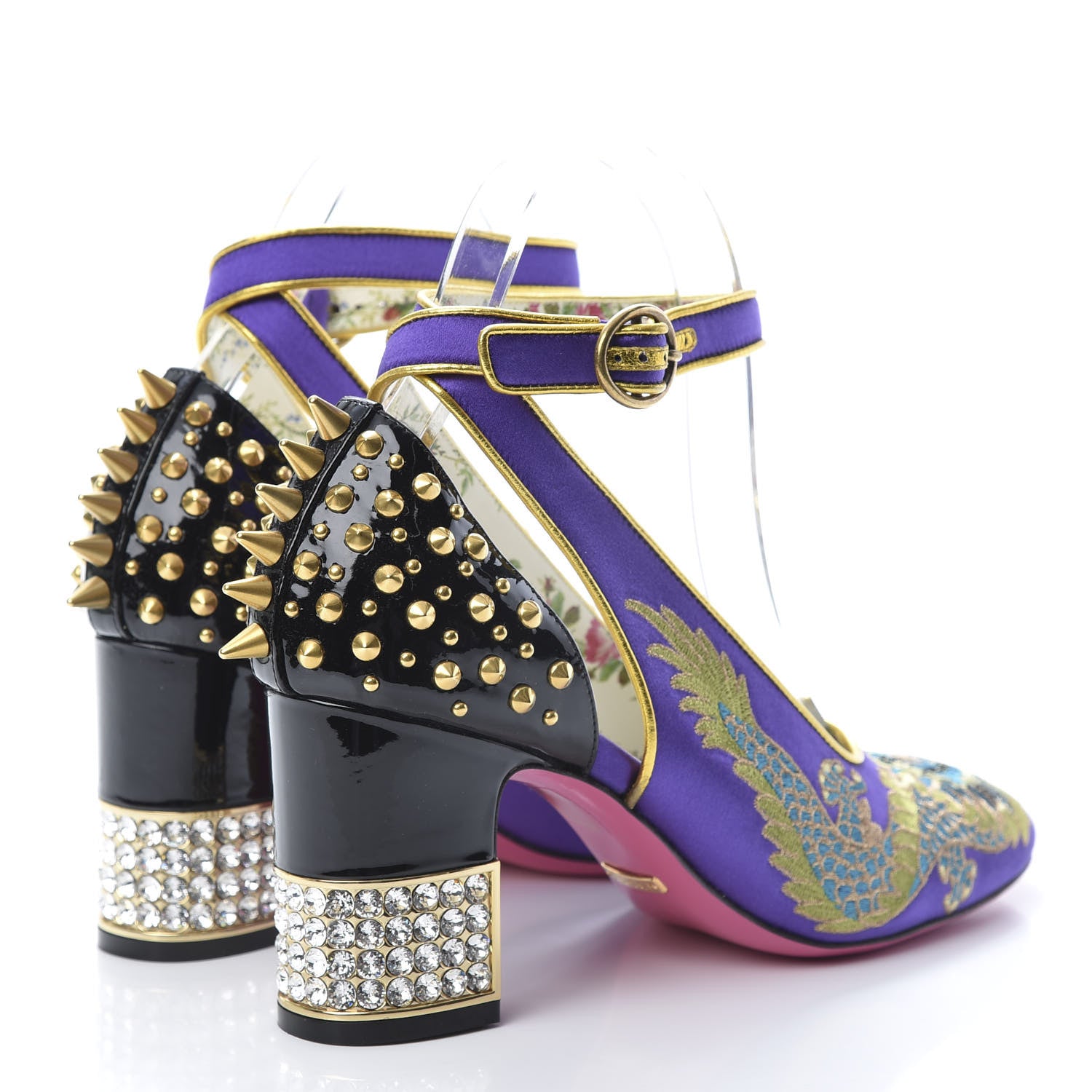 Gucci Satin Embroidered Dragon Caspar Pumps 38 Purple Oro Vecchio Black 4 of 13