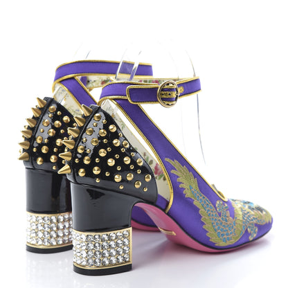 Gucci Satin Embroidered Dragon Caspar Pumps 38 Purple Oro Vecchio Black 4 of 13