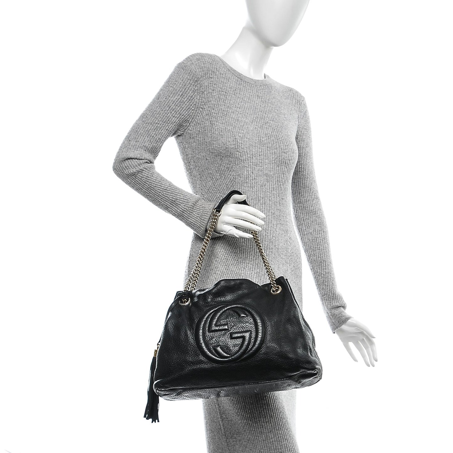 Pebbled Calfskin Medium Soho Chain Shoulder Bag Black