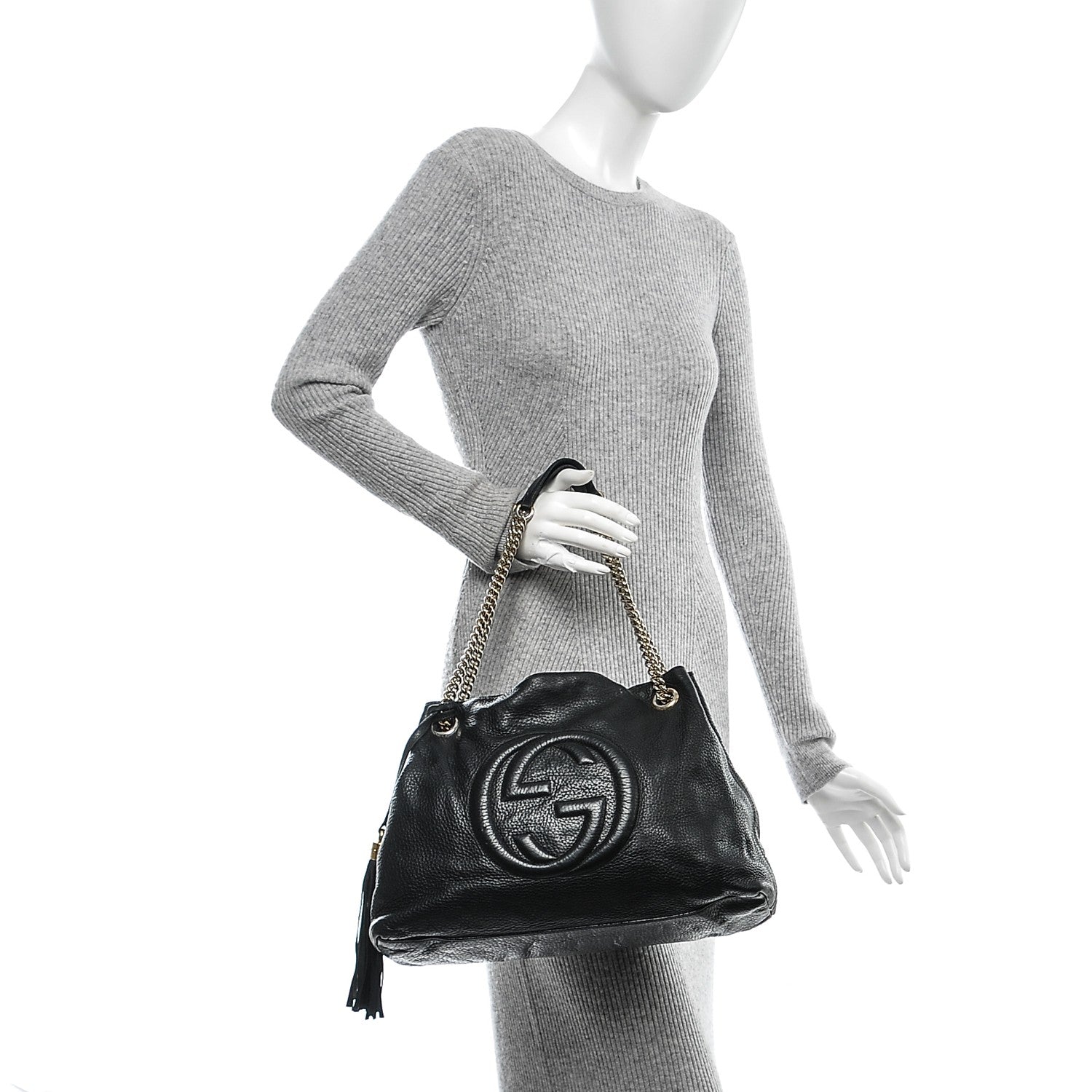 Gucci Pebbled Calfskin Medium Soho Chain Shoulder Bag Black 2 of 9