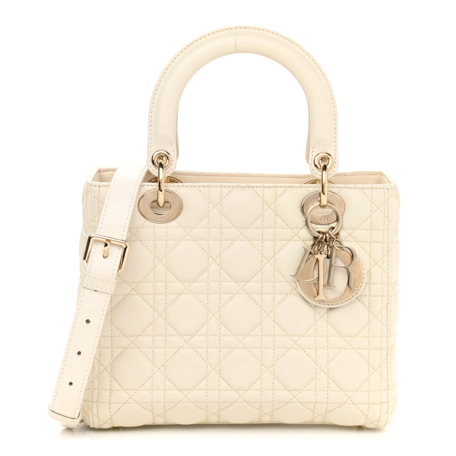 Christian Dior Lambskin Cannage Medium Lady Dior Ivory 1 of 11