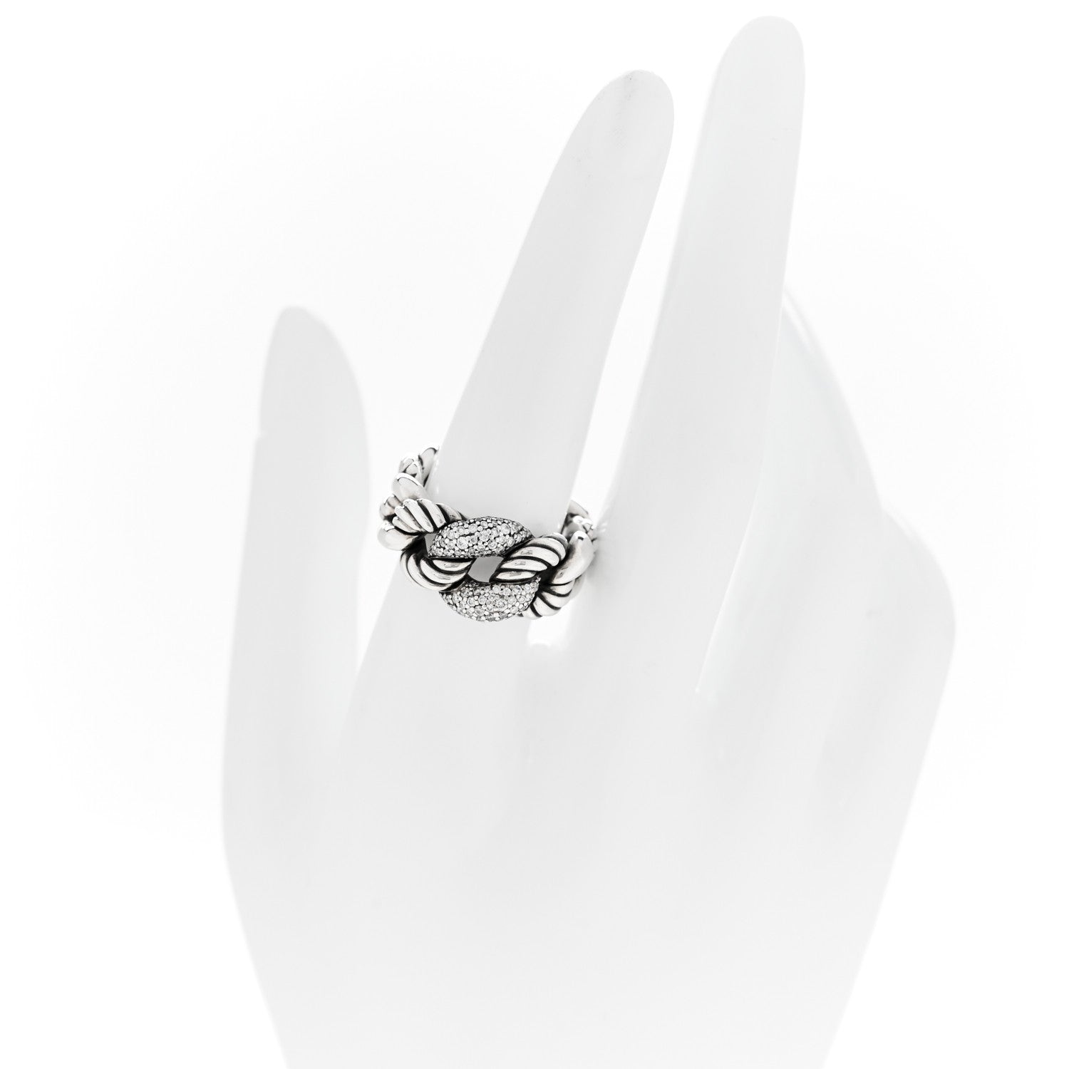 David Yurman Sterling Silver Pave Diamond Belmont Ring 54 6.75 2 of 4