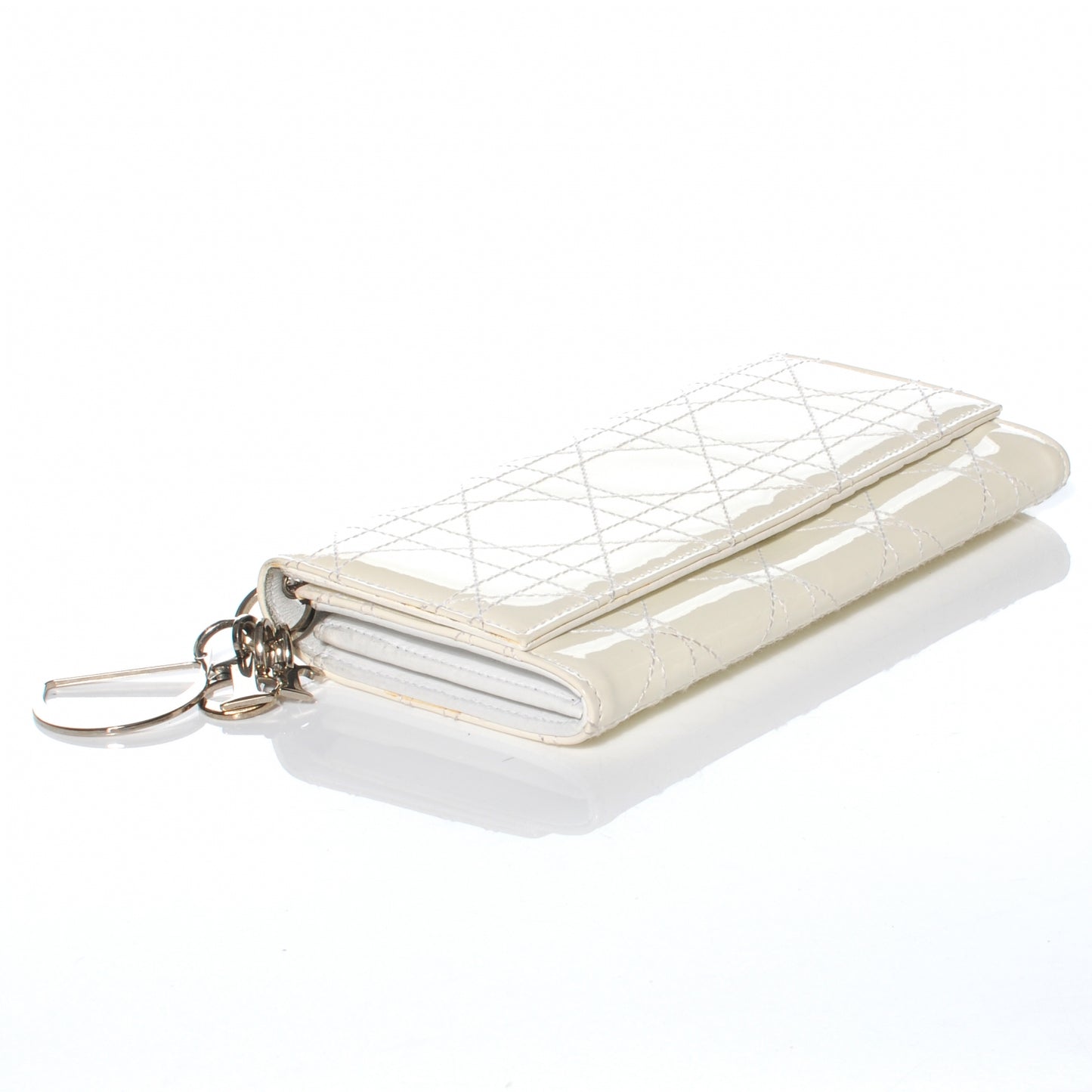 Patent Cannage Lady Dior Charm Wallet White