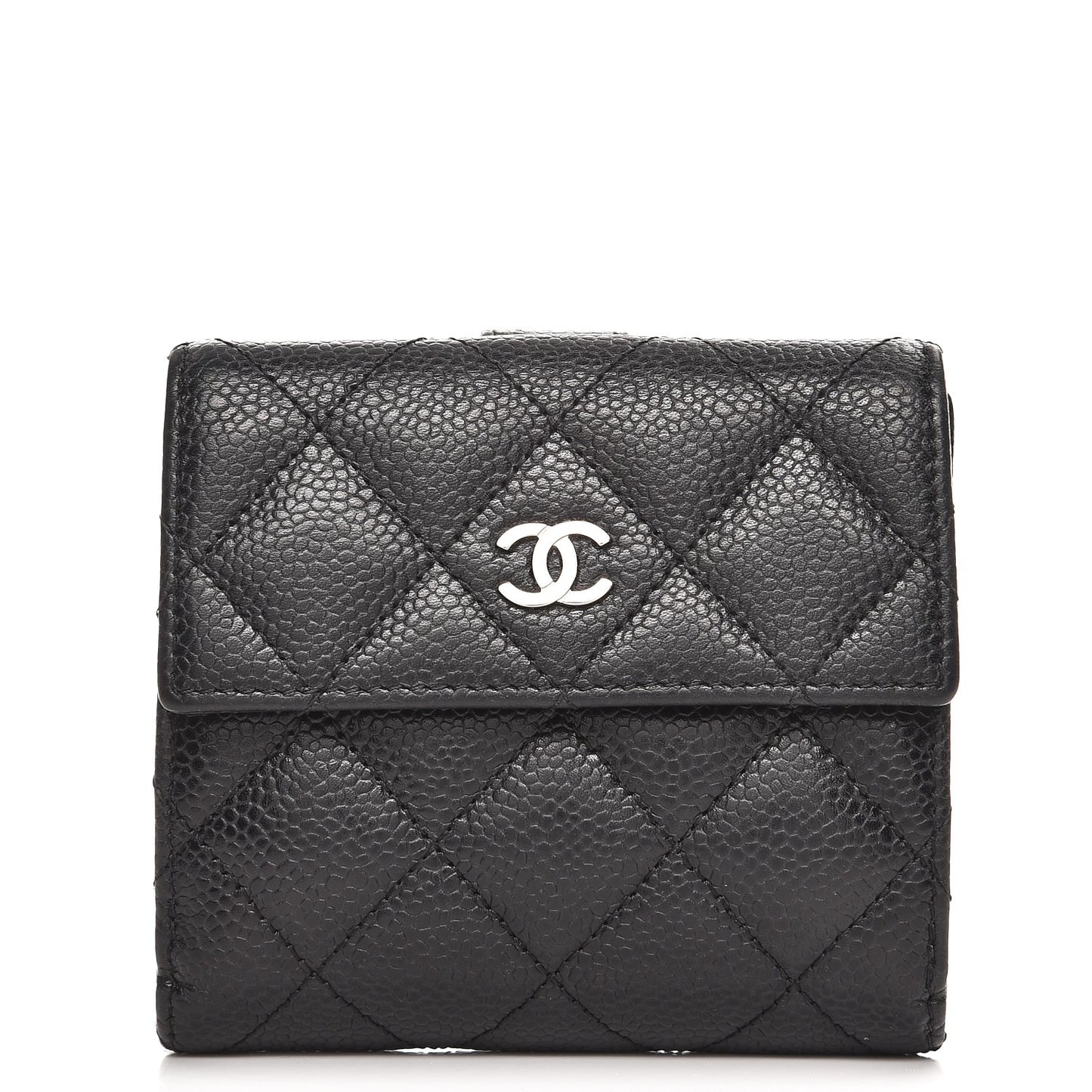 Caviar Quilted Compact French Flap Wallet Black