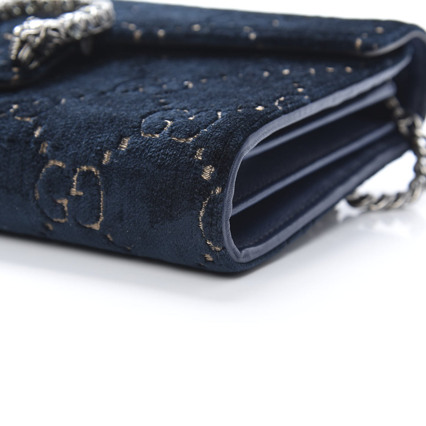 Velvet Crystal GG Monogram Mini Dionysus Chain Wallet Blue Beige Black