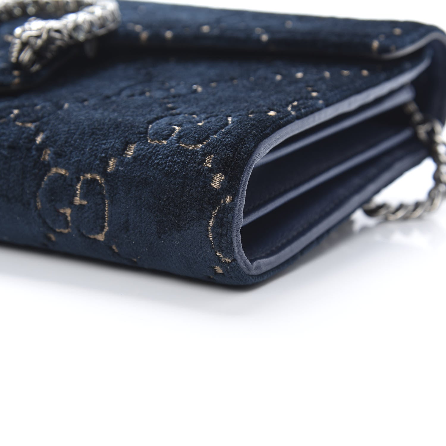 Gucci Velvet Crystal GG Monogram Mini Dionysus Chain Wallet Blue Beige Black 10 of 11