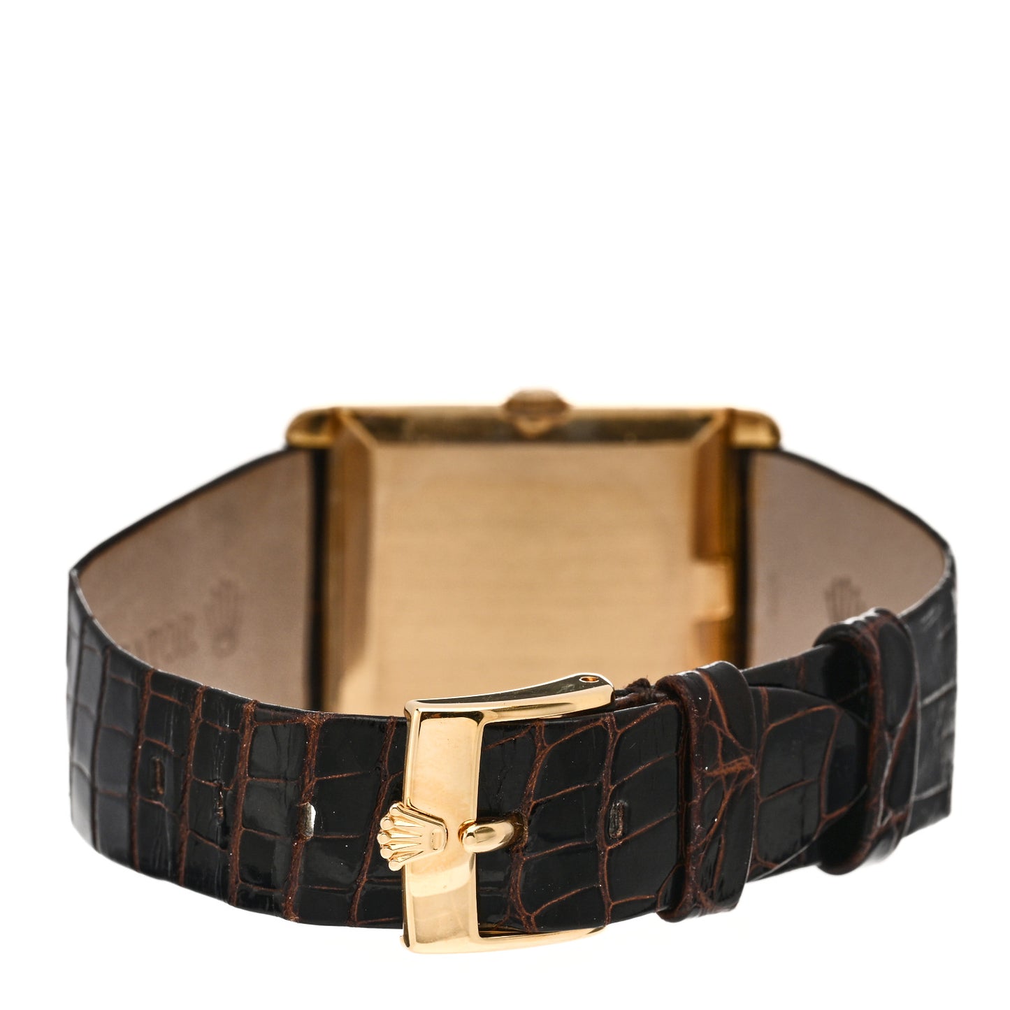 18K Yellow Gold Alligator 25mm Cellini Manual Winding Watch Silver 4105