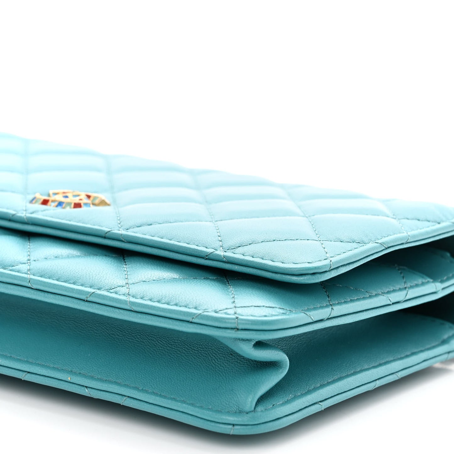 Lambskin Gripoix Quilted Wallet On Chain WOC Turquoise