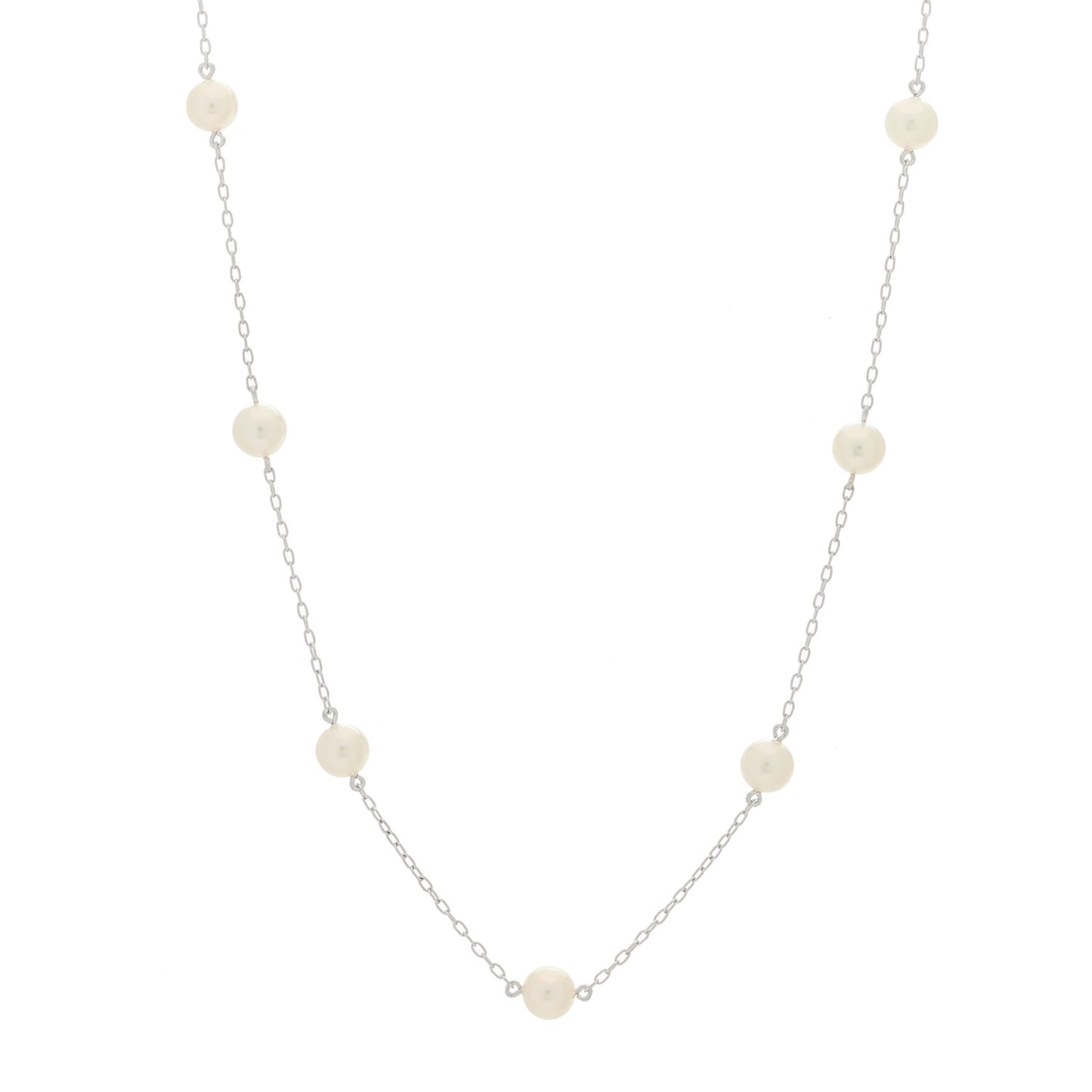 18K White Gold Akoya Pearl 5.5-6mm Station Necklace
