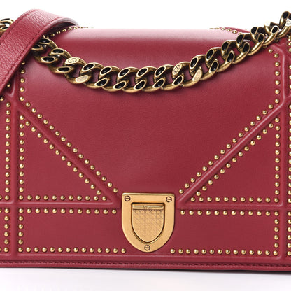 Christian Dior Calfskin Studded Small Diorama Flap Bag Burgundy 7 of 9