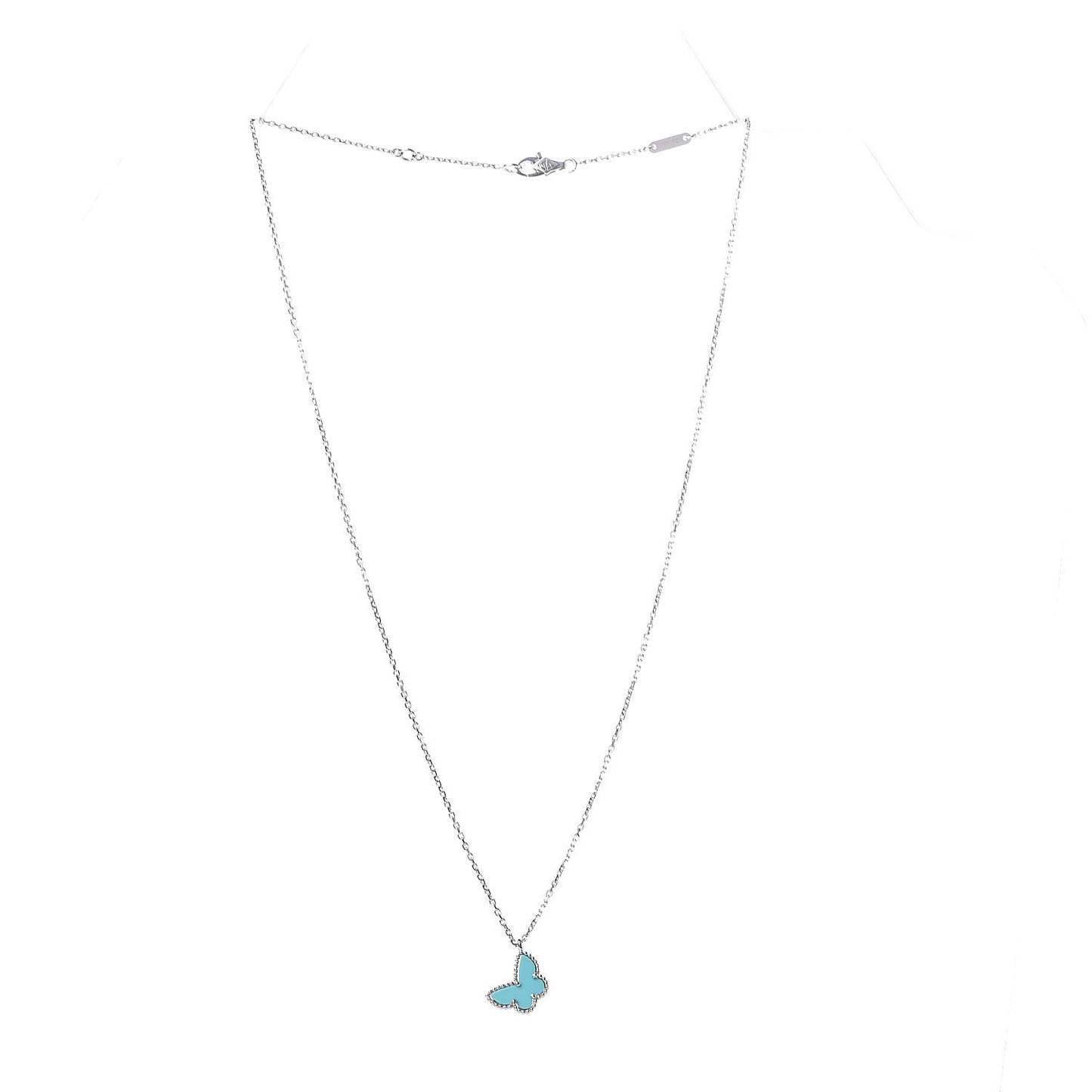 18K White Gold Turquoise Sweet Alhambra Butterfly Pendant Necklace