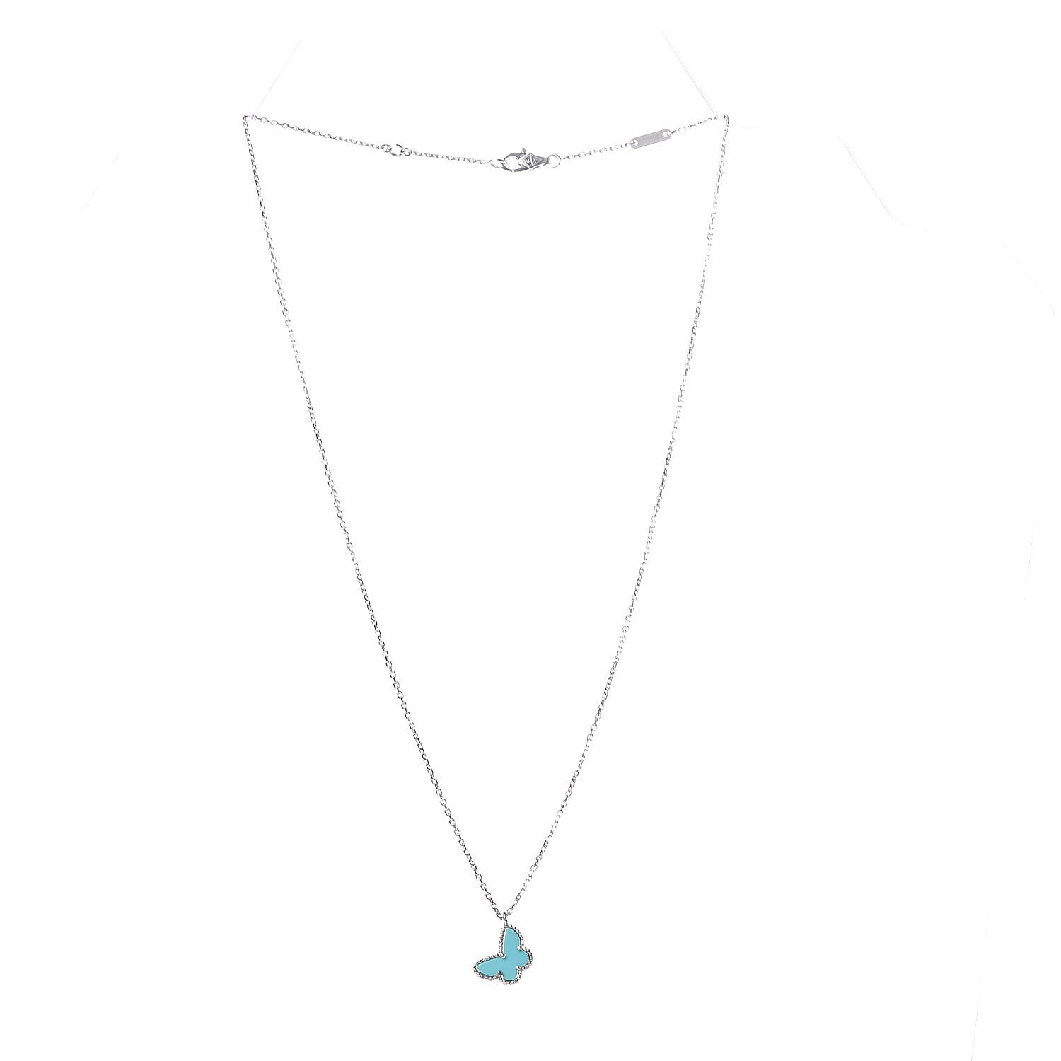 Van Cleef & Arpels 18K White Gold Turquoise Sweet Alhambra Butterfly Pendant Necklace 3 of 8