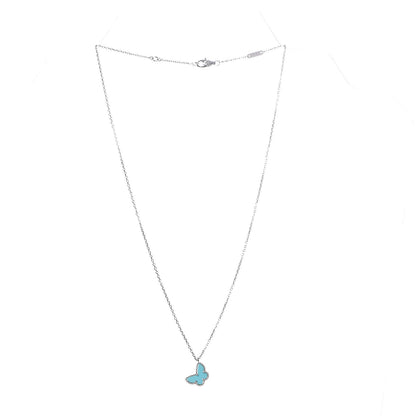 Van Cleef & Arpels 18K White Gold Turquoise Sweet Alhambra Butterfly Pendant Necklace 3 of 8