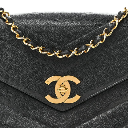 Chanel Caviar Chevron Quilted Jumbo Single Flap Black 8 of 10