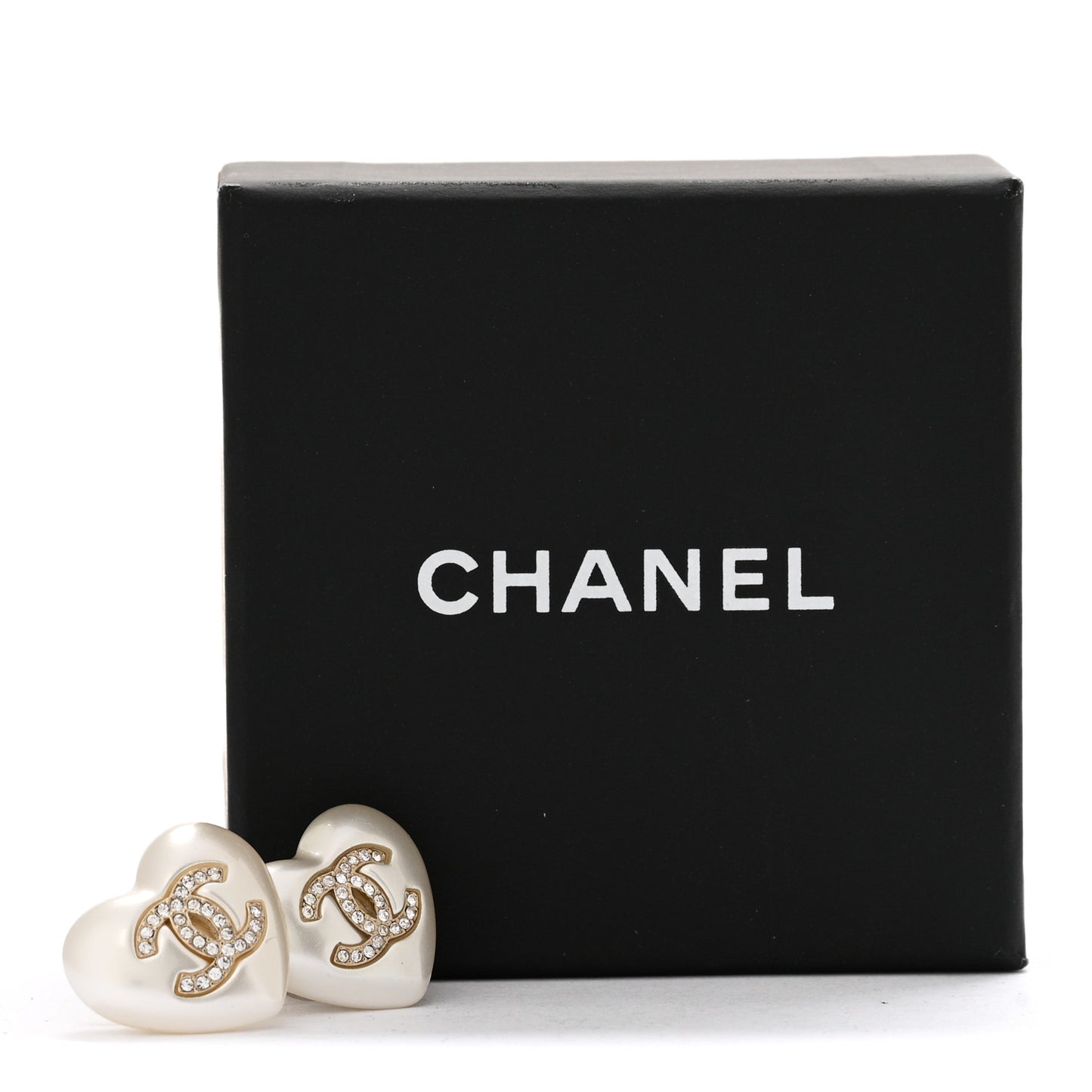 Pearl Crystal CC Heart Earrings Gold