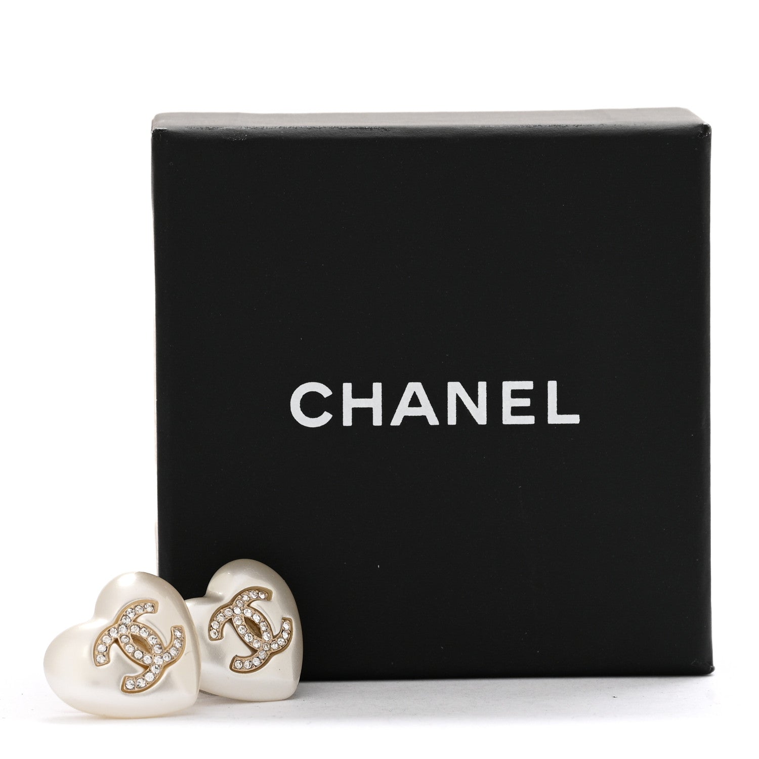 Chanel Pearl Crystal CC Heart Earrings Gold 5 of 5