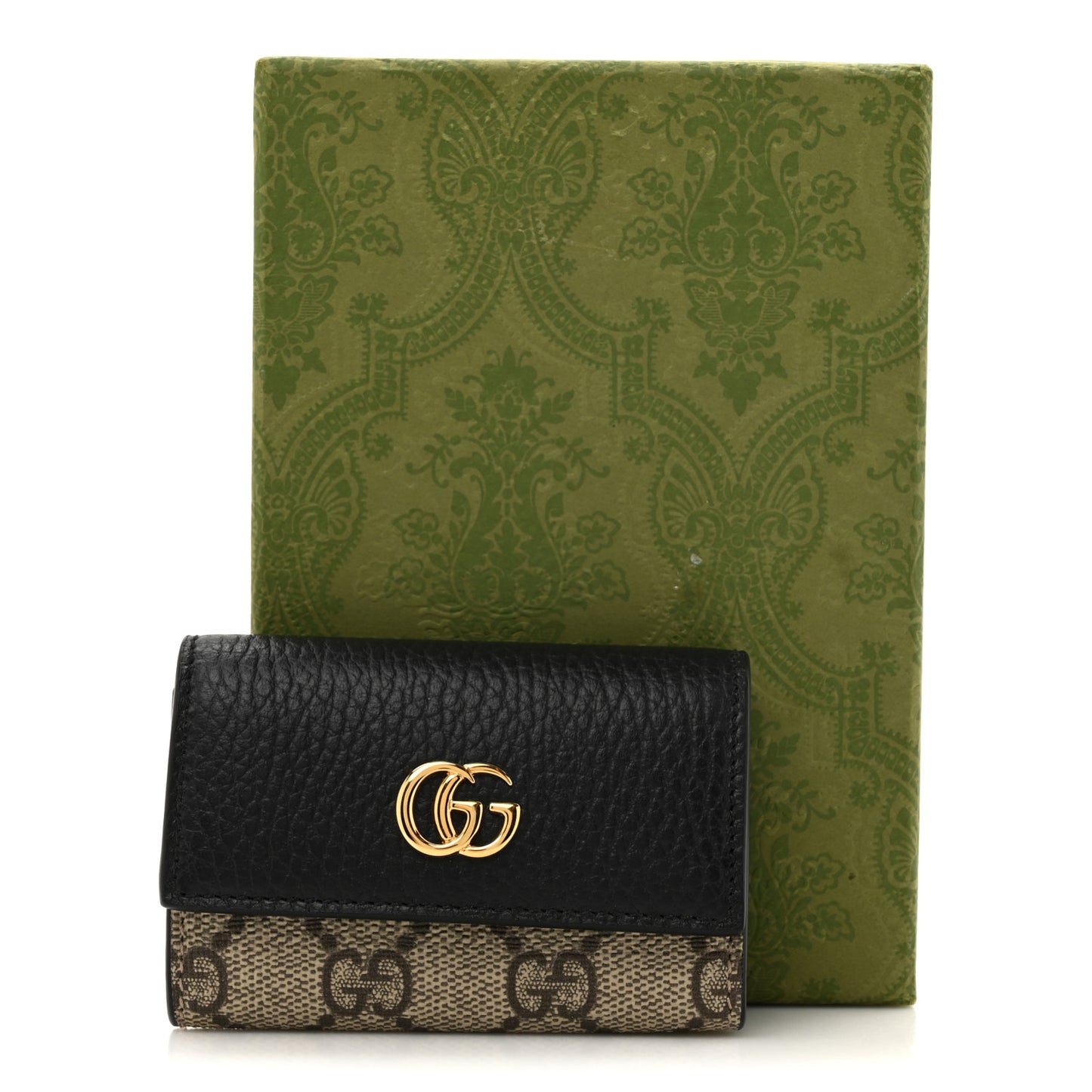 Dollar Calfskin GG Supreme Monogram GG Marmont 6 Key Holder Case Black Beige Ebony