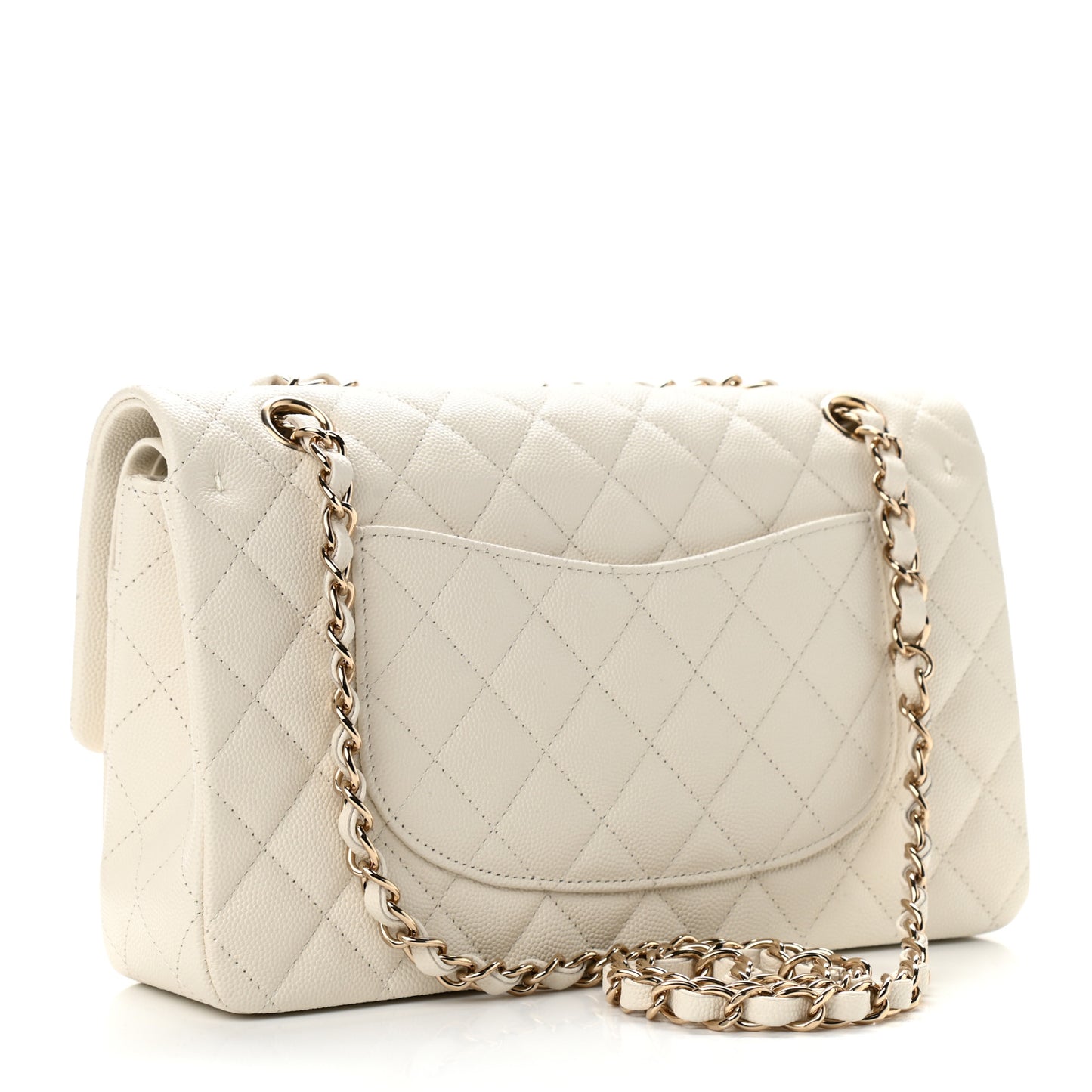 Caviar Quilted Medium Double Flap White