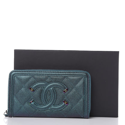 Chanel Iridescent Caviar Quilted Medium Filigree Zip Around Wallet Dark Turquoise 9 of 9