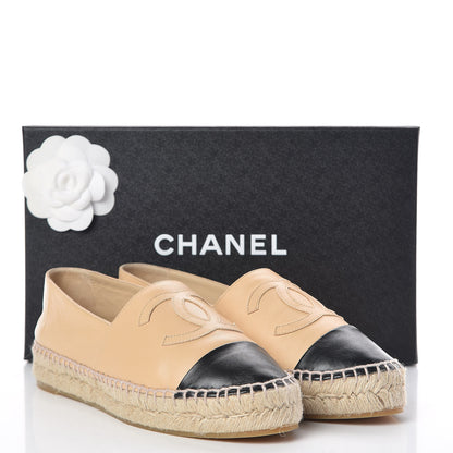Chanel Lambskin CC Espadrilles 38 Beige Black 8 of 8