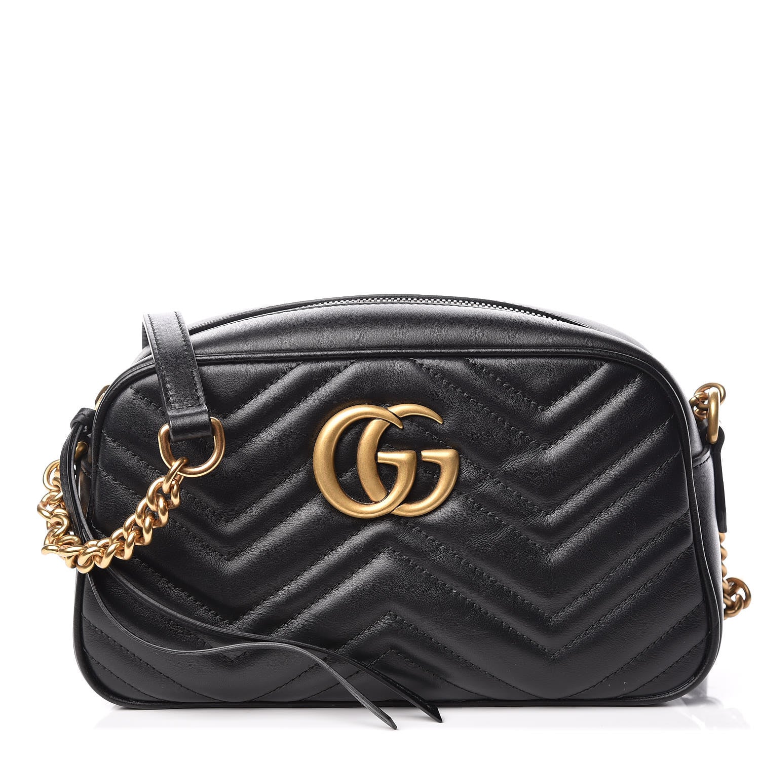 Gucci Calfskin Matelasse Small GG Marmont Chain Shoulder Bag Black 1 of 11