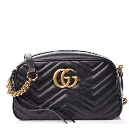 Gucci Calfskin Matelasse Small GG Marmont Chain Shoulder Bag Black 1 of 11
