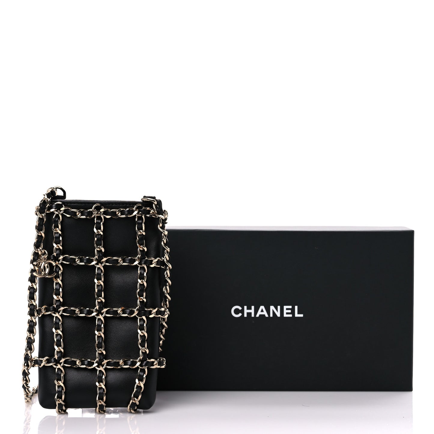 Lambskin Tech Me Out Clutch With Chain Black