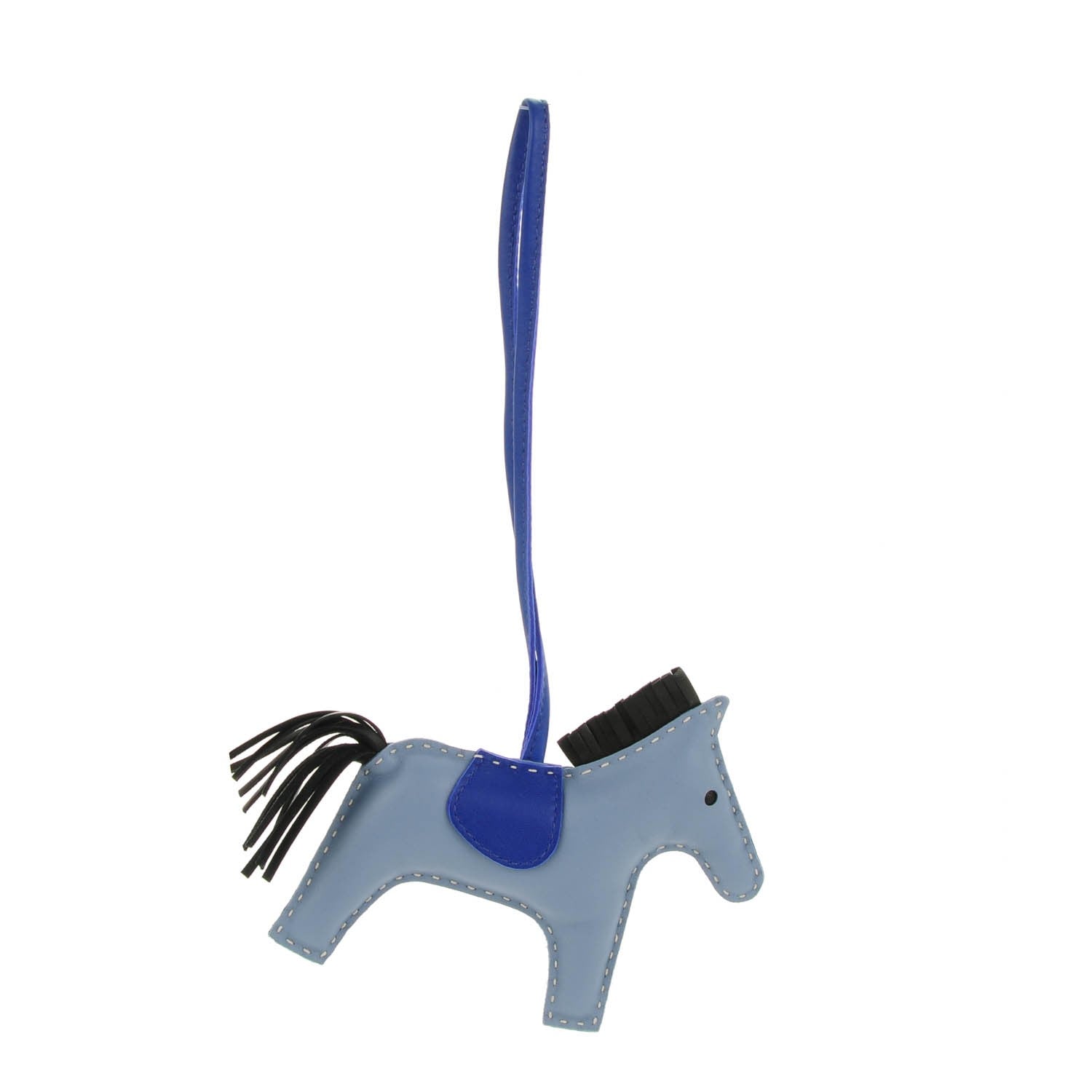Hermes Milo Lambskin Grigri Rodeo Horse Bag Charm MM Bleu Lin Electrique Bleu Noir 2 of 4